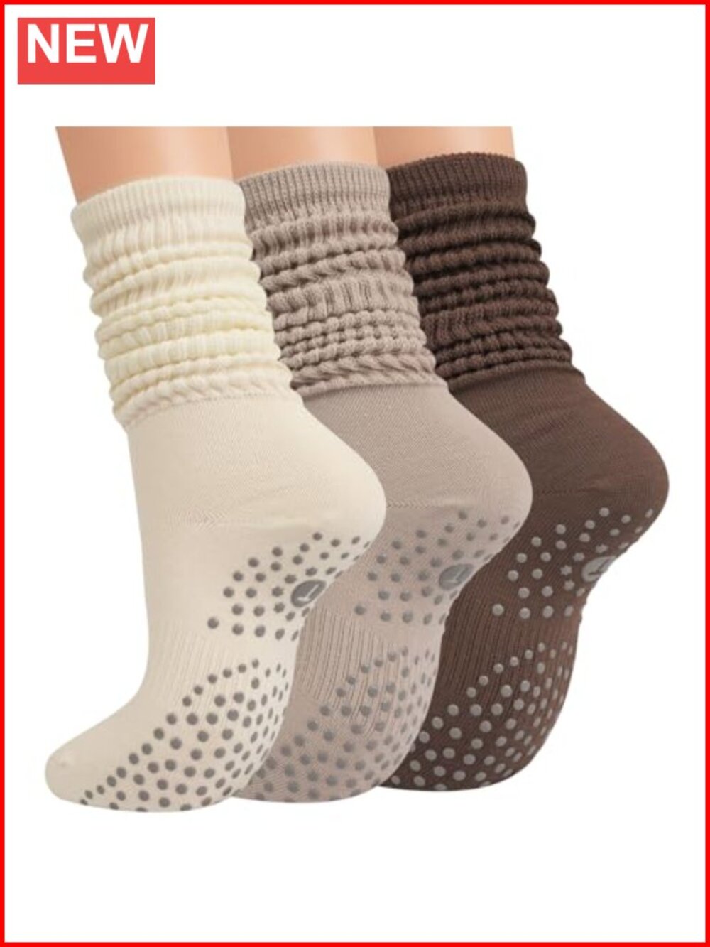 Pilates Socks with Grips for Women Slouch Yoga Barre 3 Pairs Non-Slip